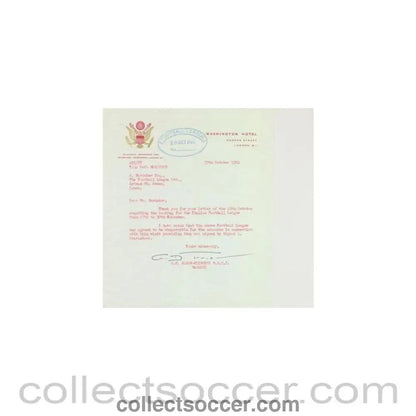 1962 - Letter from Washington Hotel, London, originally signed, of 19/10/1962 to FL - Collect Soccer