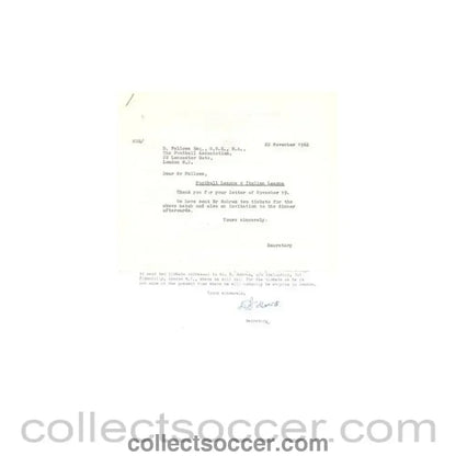 1962 - Letter of The Football Association originally signed by the Secretary f 19/11/1962
