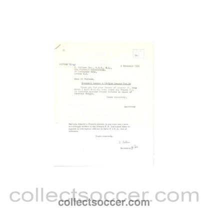 1962 - Letter of The Football Association signed by the Secretary of 31/10/1962