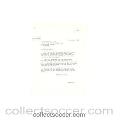 1962 - Letter of The Football League of 08/11/1962 to J. Richards of Barnsley District Cooking Co. - Collect Soccer