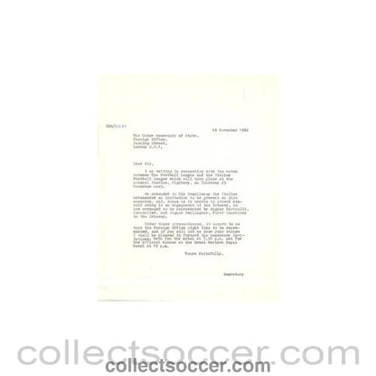 1962 - Letter of The Football League of 16/11/1962 to The Foreign Office
