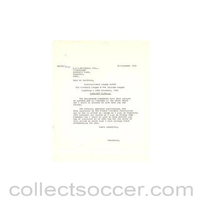 1962 - Letter of The Football League of 16/11/1962 to N.A.S. Matthews - appointed as a Linesman