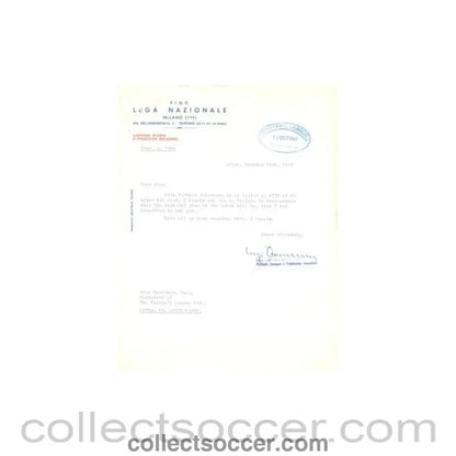 1962 - Letter of The Italian League, originally signed, of 12/10/1962 to Alan Hardaker Secretary of The Football League - Collect Soccer