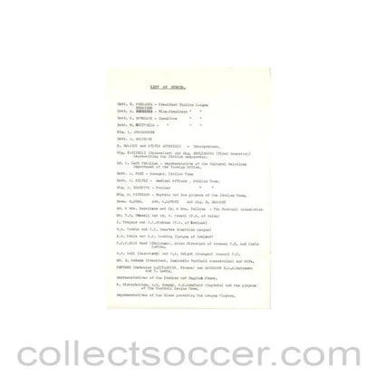 1962 - List of Guests about the football match The Football League v The Italian Football League on 29/11/1962