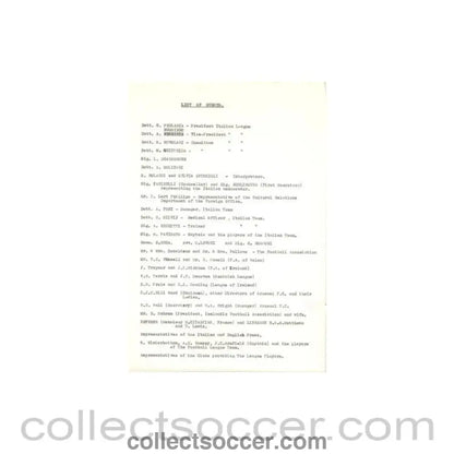 1962 - List of Guests about the football match The Football League v The Italian Football League on 29/11/1962 - Collect Soccer
