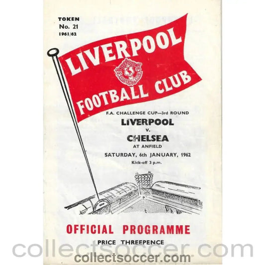 1962 - Liverpool v Chelsea Official Programme 6/1/1962 - Collect Soccer