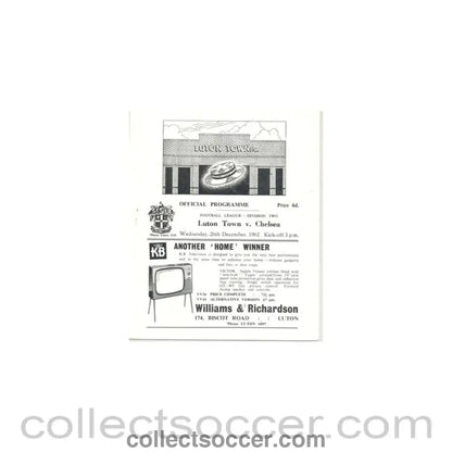 1962 - Luton Town vChelsea official programme 26/12/1962 - Collect Soccer