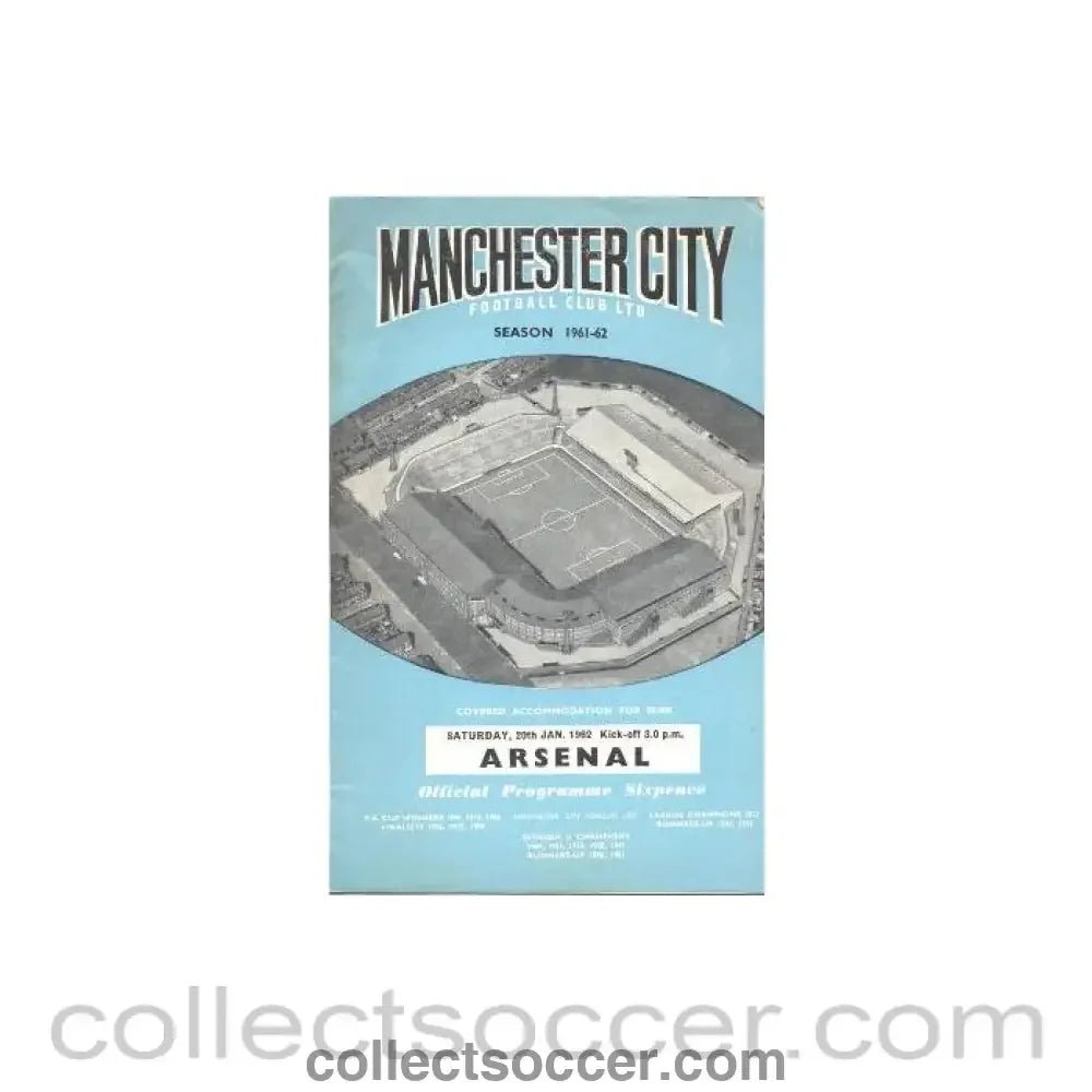 1962 - Manchester City v Arsenal official programme 20/01/1962 - Collect Soccer
