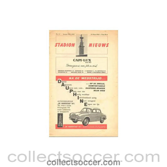 1962 - Netherlands XI v London Combination official programme 21/03/1962 - Collect Soccer