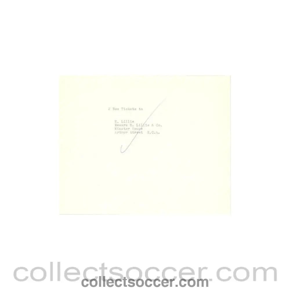 1962 - Note from E. Lillie, E. Lillie & Co. to The Football League about the football match The Football League v The Italian Football League on 29/11/1962 - Collect Soccer