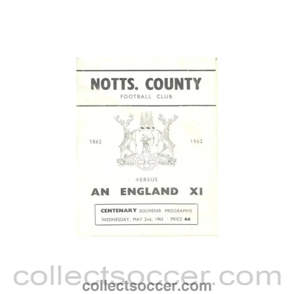 1962 - Notts County v England XI official programme 02/05/1962 - Collect Soccer