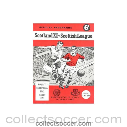 1962 Scotland XI v Scottish League official programme 05/02/1962 Floodlit Game - Collect Soccer