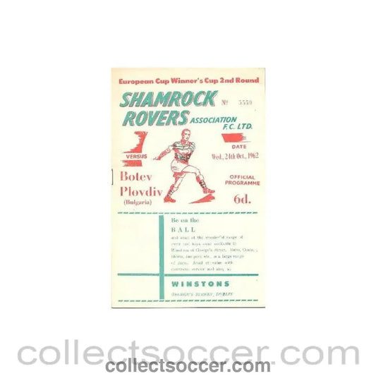 1962 - Shamrock Rovers v Botev Plovdiv, Bulgaria official programme 24/10/1962 European Cup Winners Cup - Collect Soccer