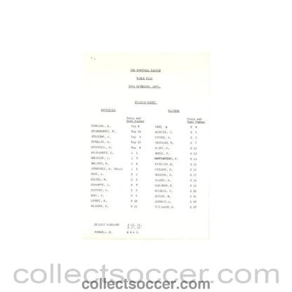 1962 - Table Plan Italian Party about the football match The Football League v The Italian Football League on 29/11/1962 - Collect Soccer