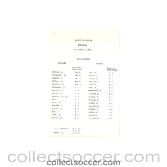 1962 - Table Plan Italian Party about the football match The Football League v The Italian Football League on 29/11/1962 - Collect Soccer