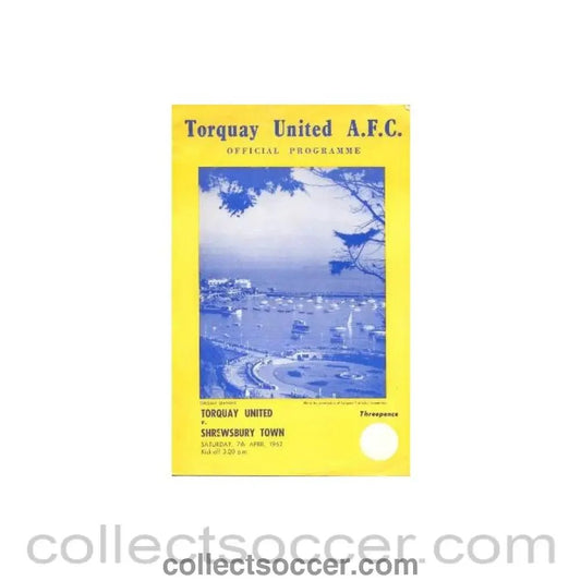 1962 - Torquay United v Shrewsbury Town official programme 07/04/1962 - Collect Soccer