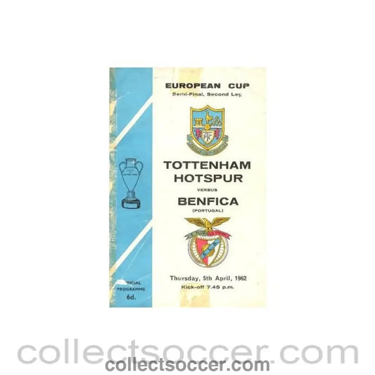 1962 - Tottenham Hotspur v Benfica official programme 05/04/1962, reduced price - Collect Soccer