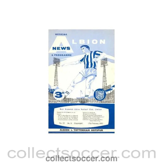 1962 - West Bromwich Albion v Tottenham Hotspur official programme 17/02/1962 - Collect Soccer