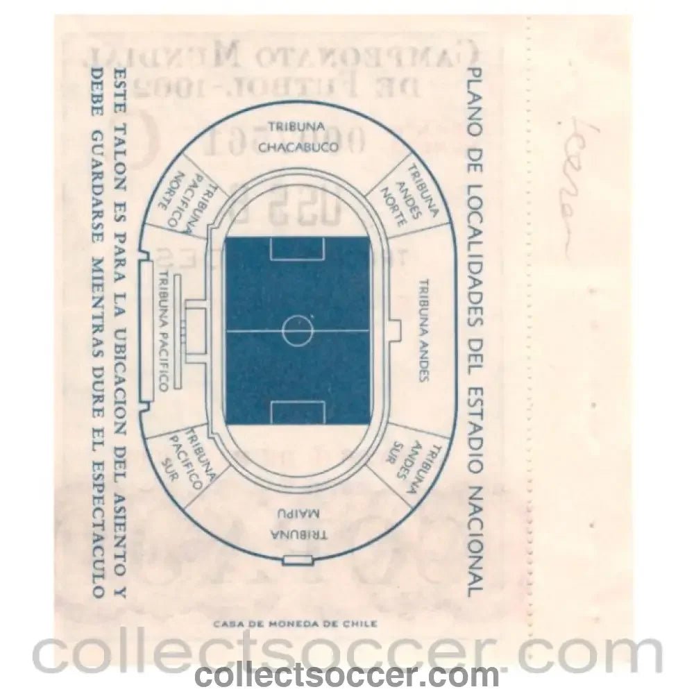 1962 World Cup Original Ticket Chile V Italy 02/06/1962 - Collect Soccer