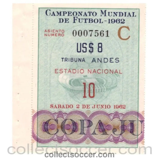 1962 World Cup Original Ticket Chile V Italy 02/06/1962 - Collect Soccer