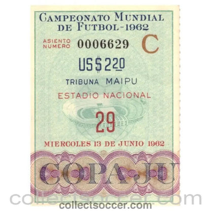 1962 World Cup Semi Final Original Ticket Chile V Brazil 13/06/1962 - Collect Soccer