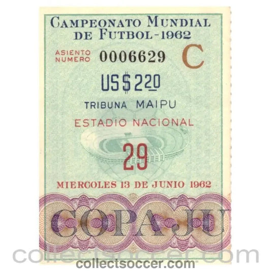 1962 World Cup Semi Final Original Ticket Chile V Brazil 13/06/1962 - Collect Soccer