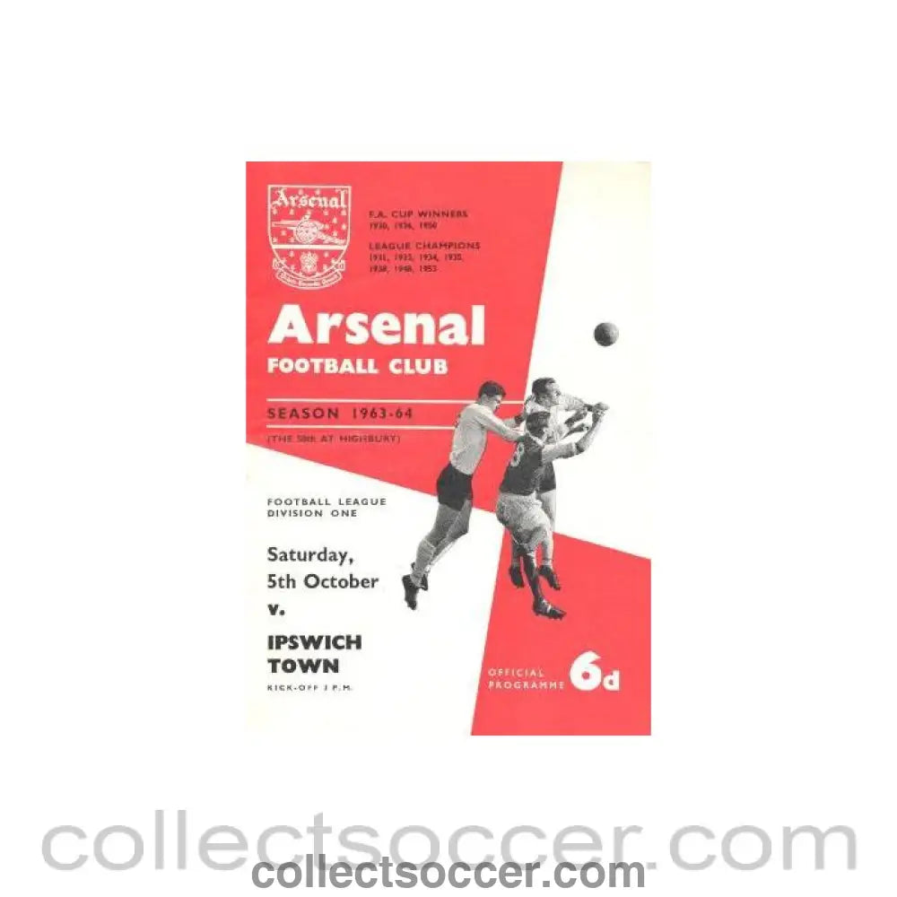 1963 - Arsenal v Ipswich Town official programme 05/10/1963