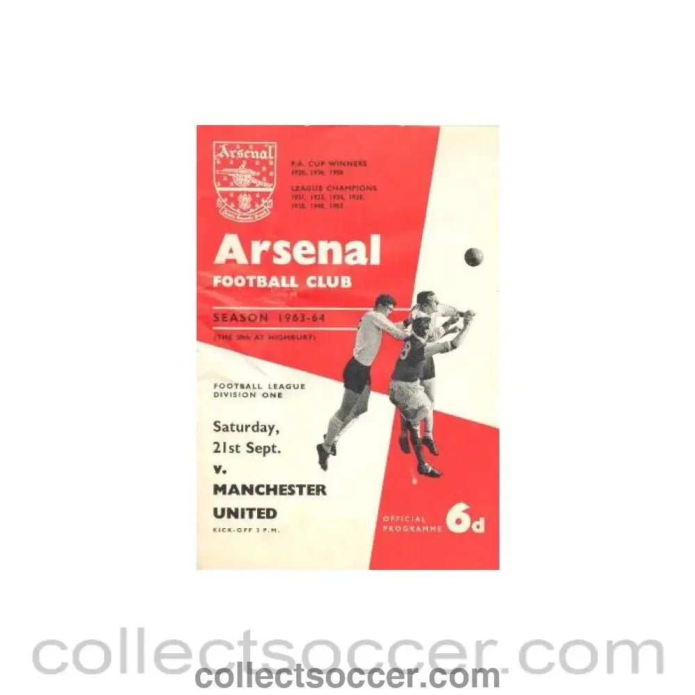 1963 - Arsenal v Manchester United official programme 21/09/1963 - Collect Soccer