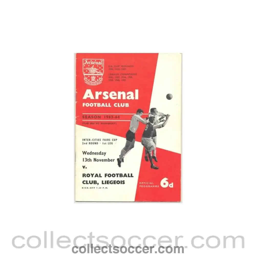 1963 - Arsenal v Royal Football Club Liegeois official programme 13/11/1963