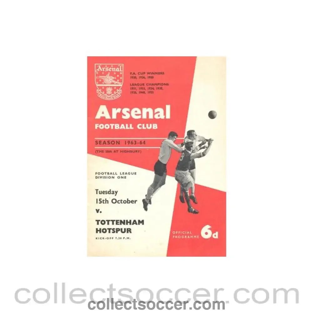 1963 - Arsenal v Tottenham Hotspur official programme 15/10/1963 - Collect Soccer