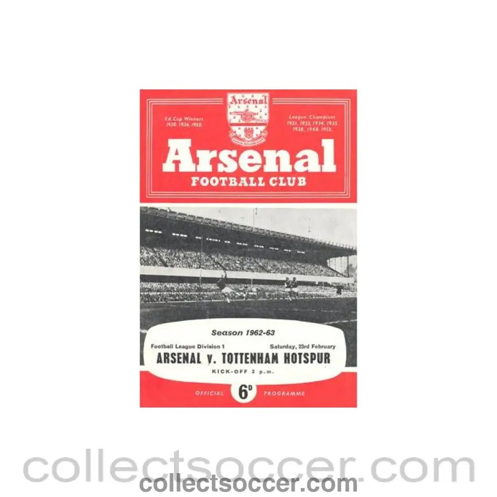 1963 - Arsenal v Tottenham Hotspur official programme 23/02/1963 - Collect Soccer