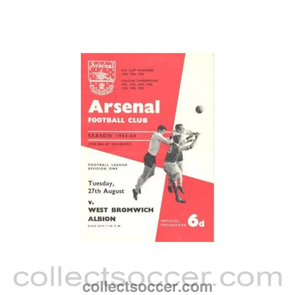 1963 - Arsenal v West Bromwich Albion official programme 27/08/1963 - Collect Soccer