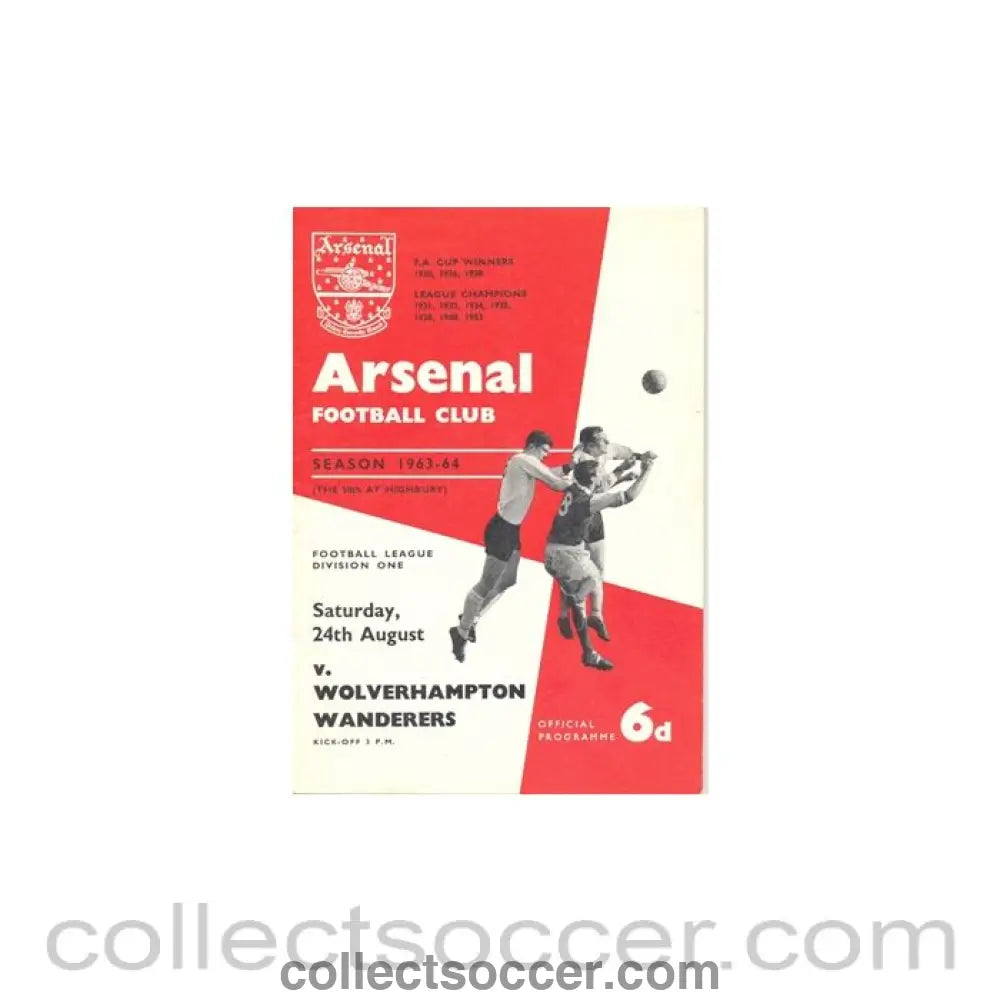 1963 - Arsenal v Wolverhampton Wanderers official programme 24/08/1963
