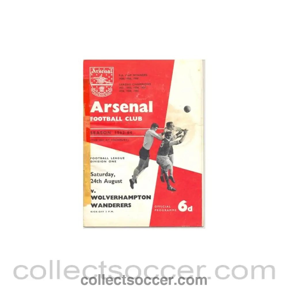 1963 - Arsenal v Wolverhampton Wanderers official programme 24/08/1963, taped on the left edge - Collect Soccer