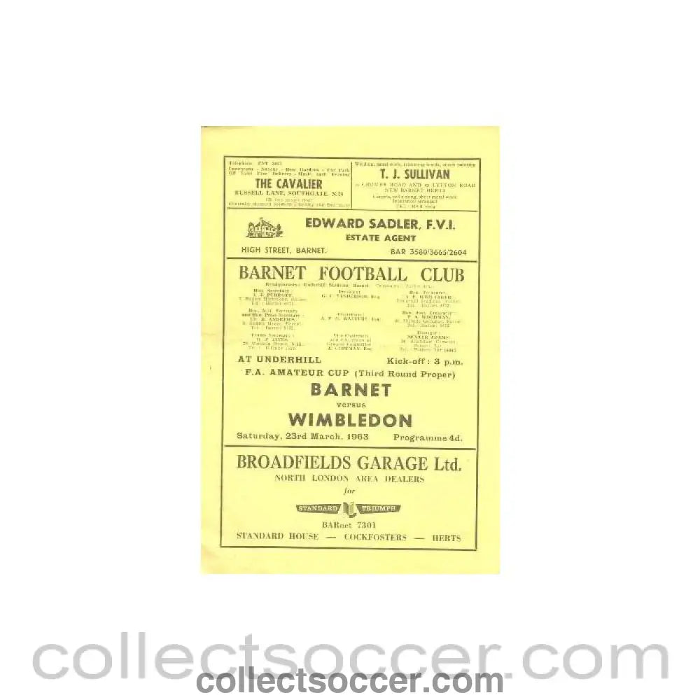 1963 - Barnet v Wimbledon official programme 23/03/1963