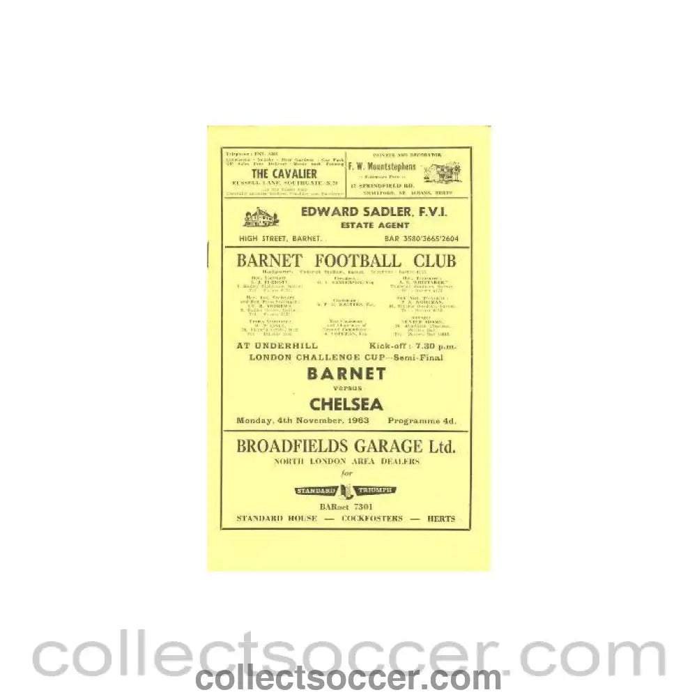 1963 - Barnet vChelsea official programme 04/11/1963