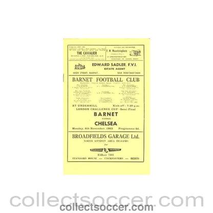 1963 - Barnet vChelsea official programme 04/11/1963