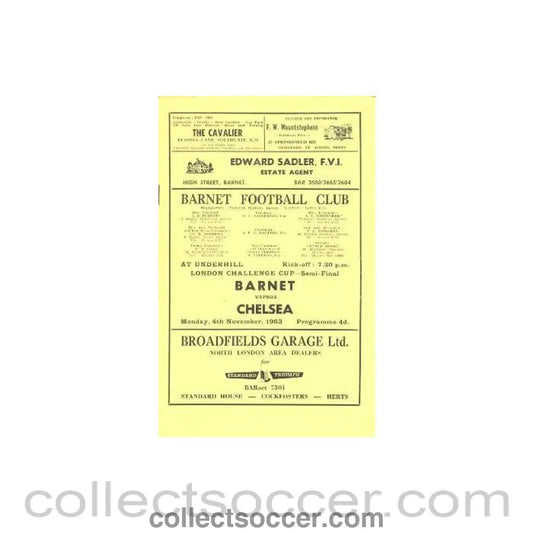 1963 - Barnet vChelsea official programme 04/11/1963