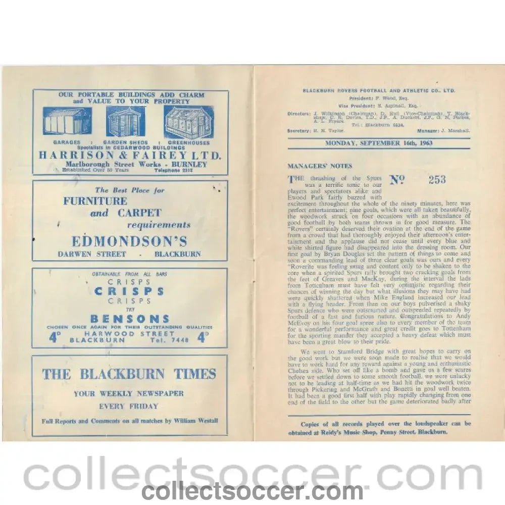 1963 - Blackburn Rovers v Chelsea 16/09/1963 RARE Football Programme - Collect Soccer