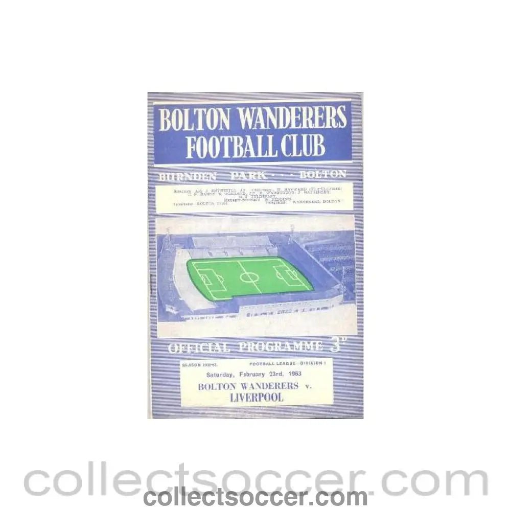 1963 - Bolton Wanderers v Liverpool official programme 23/02/1963 - Collect Soccer