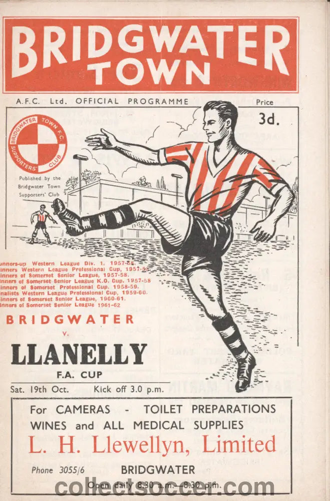 1963 Bridgwater Town v Llanelli FA Cup Official Programme