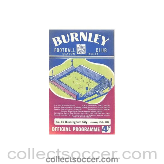 1963 - Burnley v Birmingham City official programme 19/01/1963