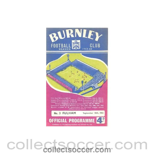 1963 - Burnley v Fulham official programme 10/09/1963