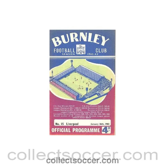 1963 - Burnley v Liverpool official programme 26/01/1963