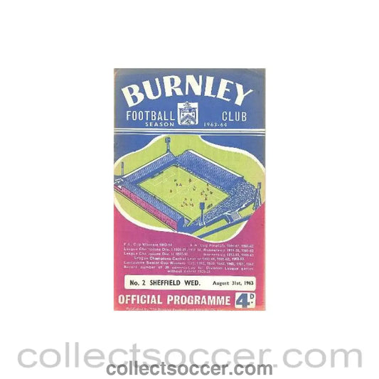 1963 - Burnley v Sheffield Wednesday official programme 31/08/1963