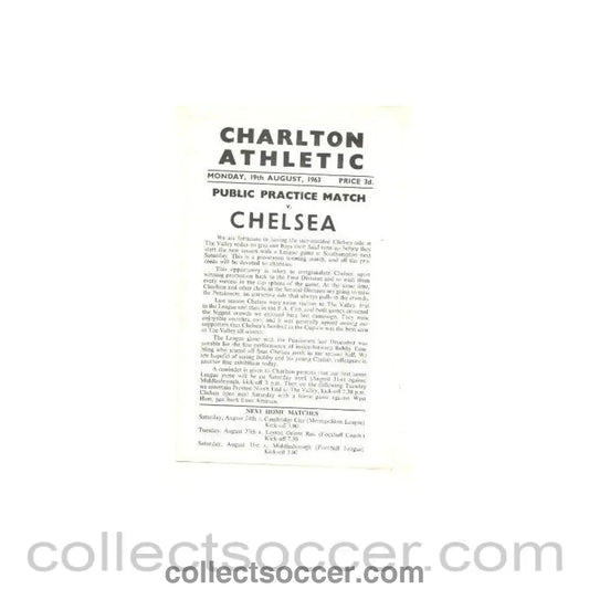 1963 - Charlton Athletic vChelsea official programme 19/08/1963