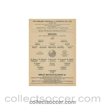 1963 - Chelsea v Great Britain Olympic XI official programme 16/12/1963 - Collect Soccer