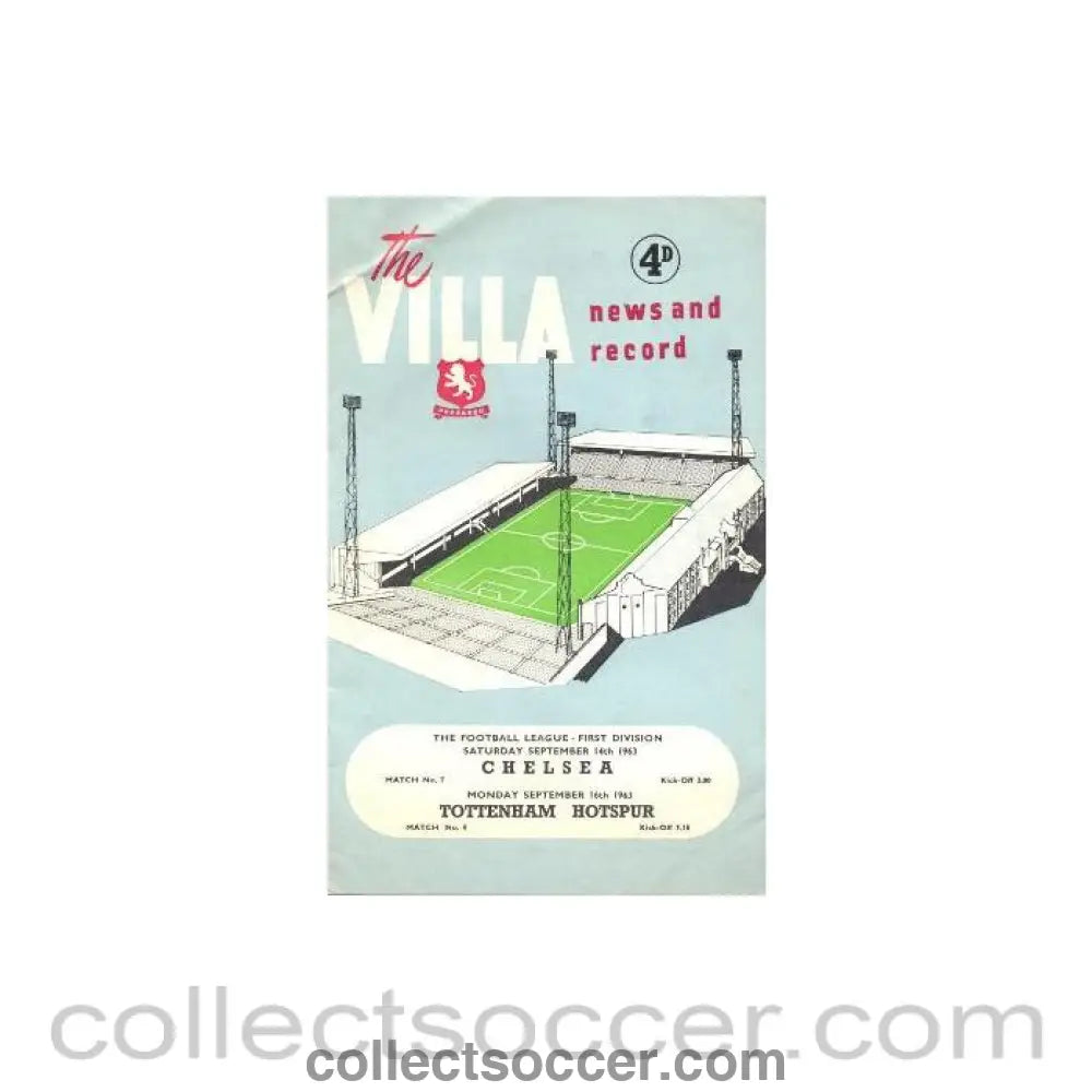 1963 - Chelsea v Tottenham Hotspur Villa News and Record official programme 16/09/1963