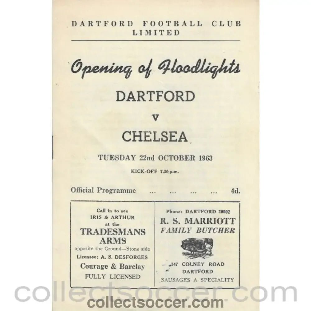 1963 - Dartford v Chelsea 22/10/1963 Official Programme - Collect Soccer