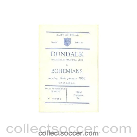 1963 - Dundalk v Bohemians official programme 20/01/1963 Irish League - Collect Soccer